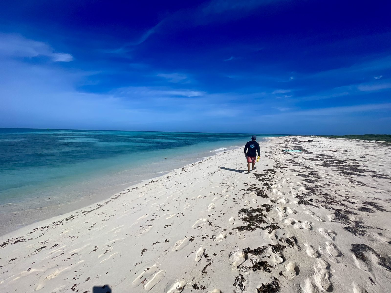 Sandbar charter scene with bright water and a private boat
