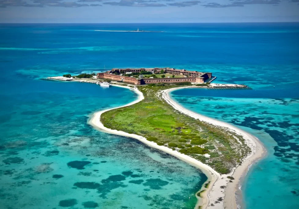 Aerial view of Dry Tortugas National Park on a shared boat trip from Key West